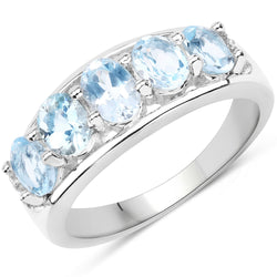 2.57 Carat Genuine  Blue Topaz and White Topaz .925 Sterling Silver Ring