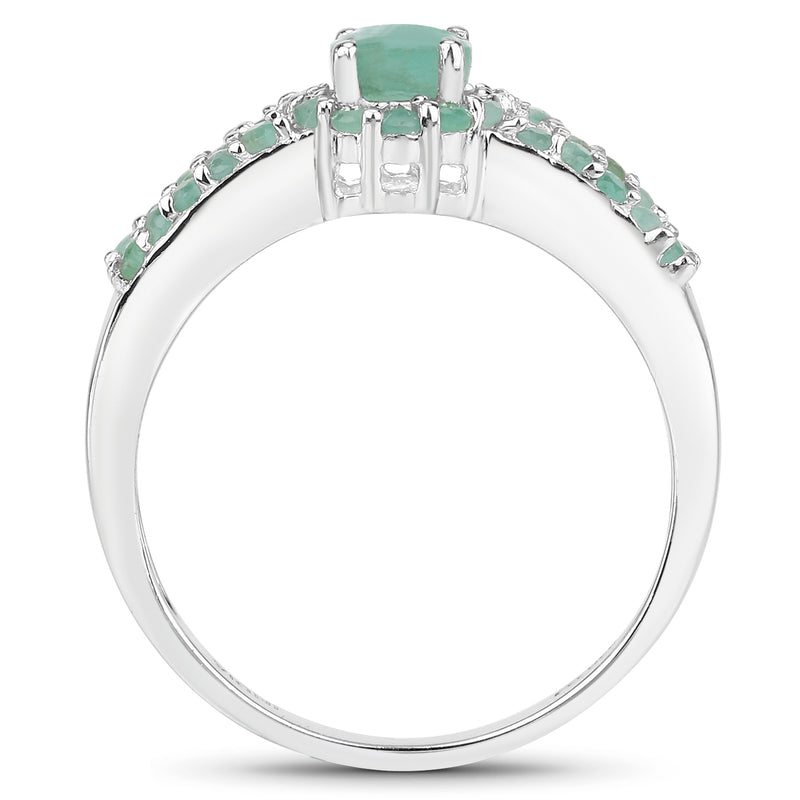 1.97 Carat Genuine Emerald and White Topaz .925 Sterling Silver Ring