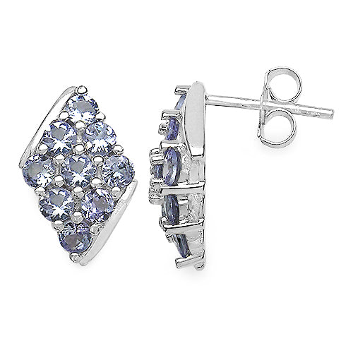 1.66 Carat Genuine Tanzanite .925 Sterling Silver Earrings