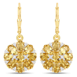 18K Yellow Gold Plated 3.80 Carat Genuine Citrine and White Topaz .925 Sterling Silver Earrings