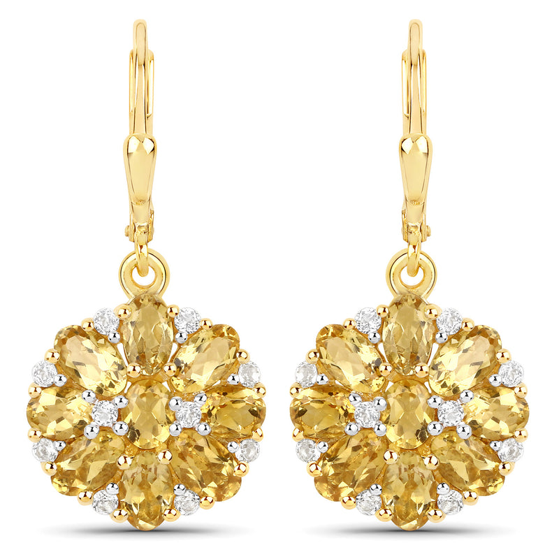 18K Yellow Gold Plated 3.80 Carat Genuine Citrine and White Topaz .925 Sterling Silver Earrings