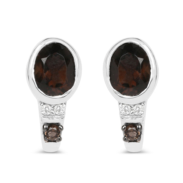 0.67 Carat Genuine Smoky Quartz and White Topaz .925 Sterling Silver Earrings