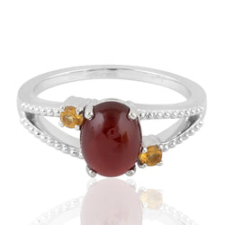 3.17 Natural Citrine Cocktail Ring 925 Sterling Silver Garnet Jewelry
