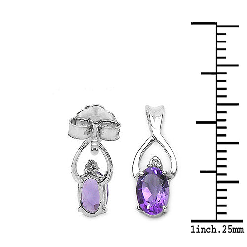 0.87 Carat Genuine Amethyst & White Topaz .925 Sterling Silver Earrings