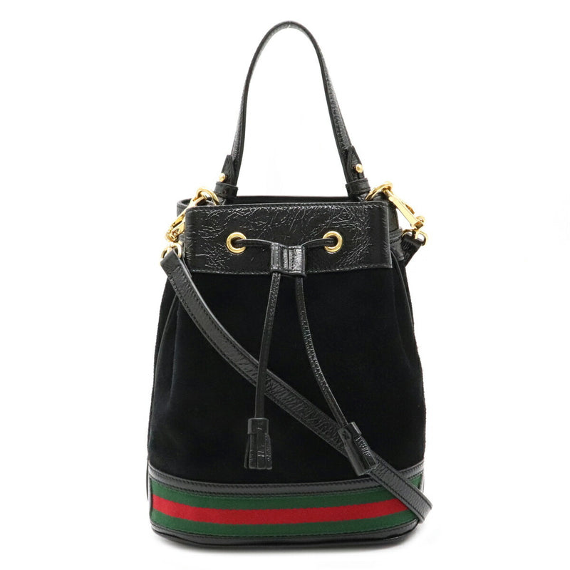 Gucci Ophidia Small Bucket Bag Webline Handbag 2WAY Shoulder Drawstring Suede Leather Black 550621