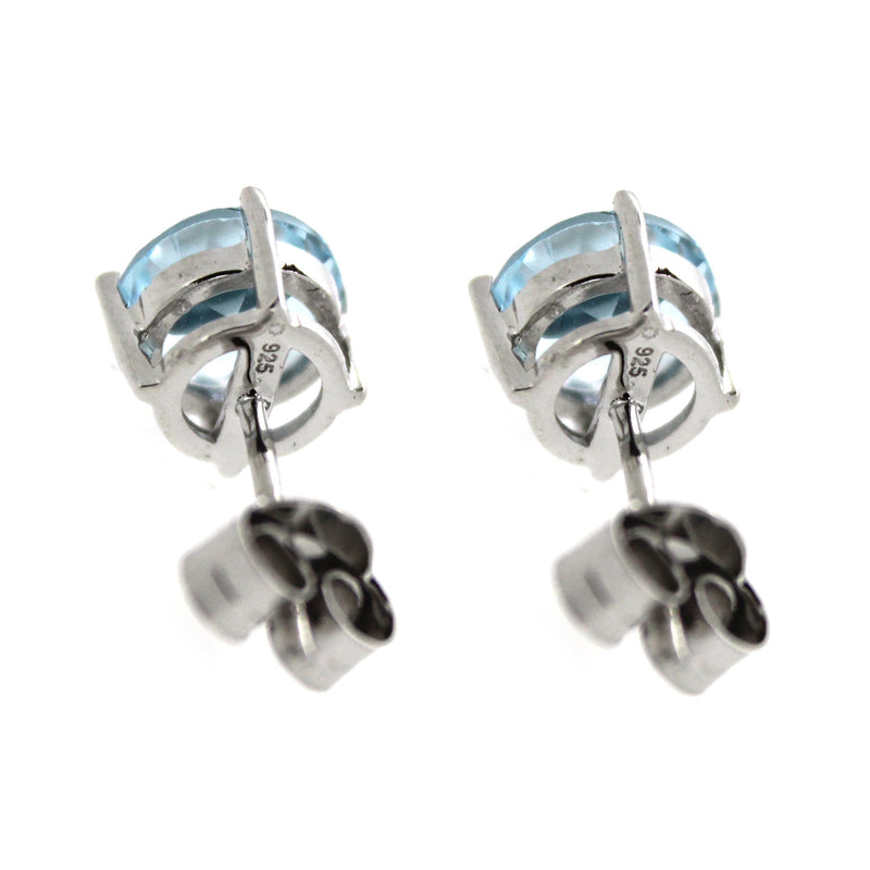 925 Sterling Silver Women  Stud Earring Sky Blue Topaz Round