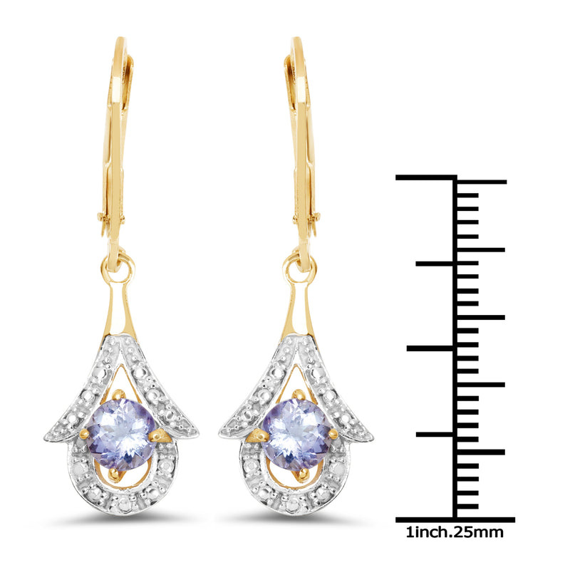 14K Yellow Gold Plated 0.94 Carat Genuine Tanzanite .925 Sterling Silver Earrings