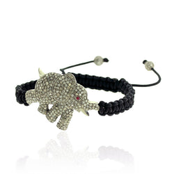 3.69ct Diamond 925 Sterling Solid Silver Elephant Charm Macrame Bracelet Jewelry