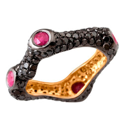Genuine Ruby Black Diamond Pave Band Ring 925 Sterling Silver Jewelry