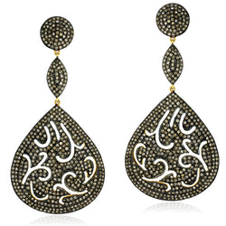 Pave Diamond 18k Gold 925 Sterling Silver Antique Look Dangle Earrings Jewelry