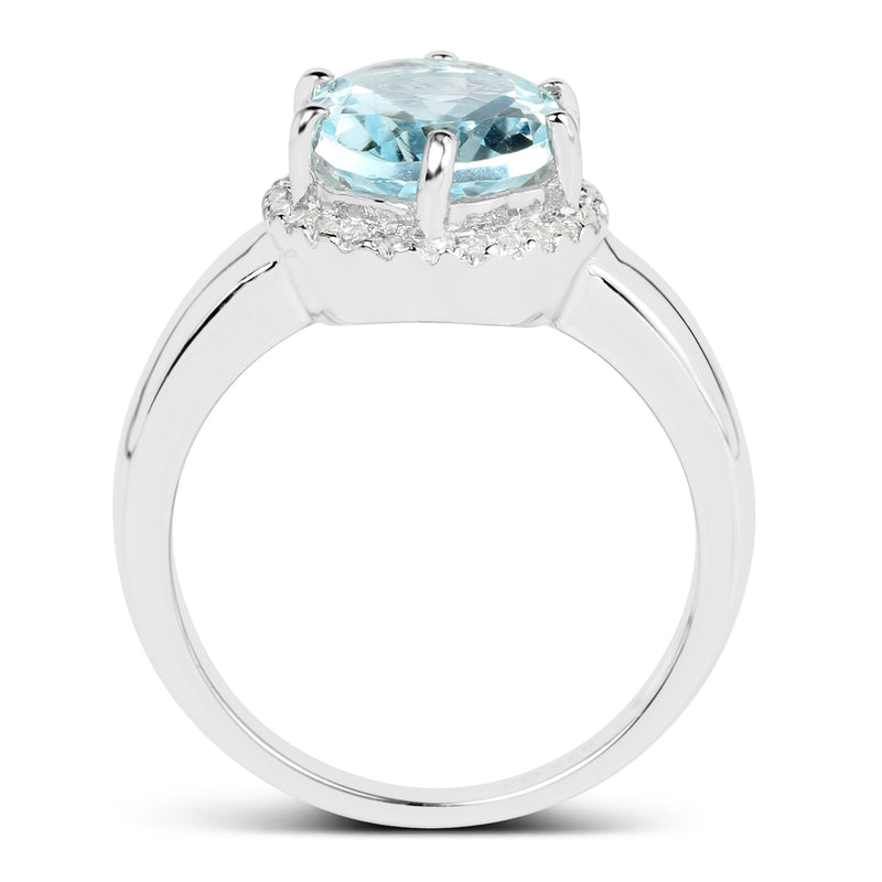 3.47 Carat Genuine Blue Topaz & White Topaz .925 Sterling Silver Ring