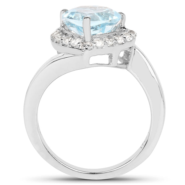 3.35 Carat Genuine Blue Topaz and White Topaz .925 Sterling Silver Ring