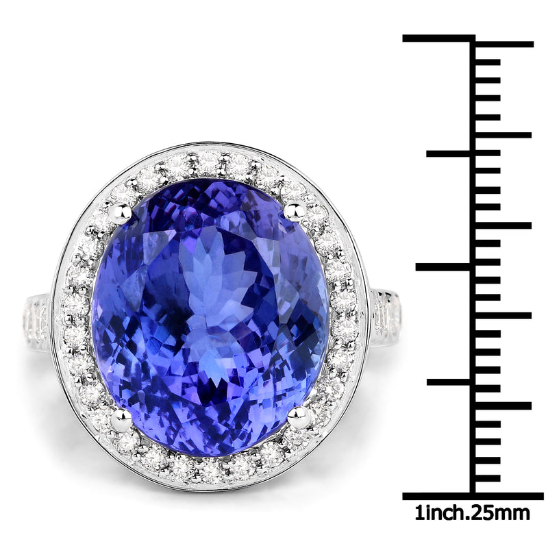 18.50 Carat Genuine Tanzanite and White Diamond 18K White Gold Ring