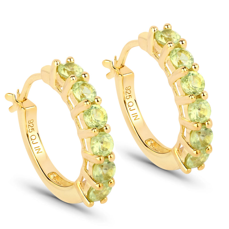 18K Yellow Gold Plated 1.20 Carat Genuine Peridot .925 Sterling Silver Earrings