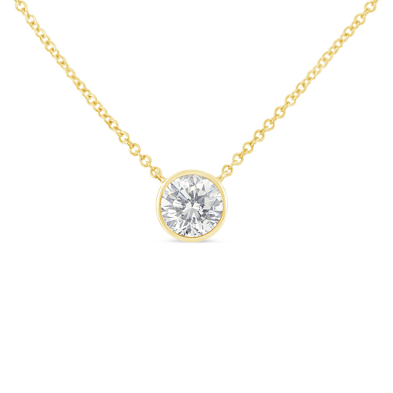 10K White Gold 1/10 Carat Round Brilliant-Cut Diamond Modern Bezel-Set Solitaire 16"-18" Pendant Necklace (H-I Color, SI2-I1 Clarity)
