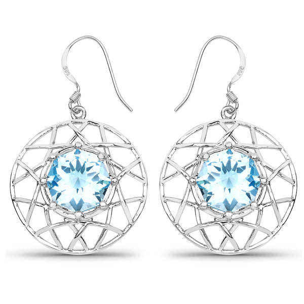 16.44 Carat Genuine Swiss Blue Topaz .925 Sterling Silver Earrings