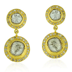 Solid 18k Yellow Gold Uncut Diamond Dangle Earrings Wedding Gift Jewelry