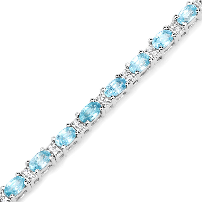 8.84 Carat Genuine Blue Zircon and Topaz White .925 Sterling Silver Bracelet