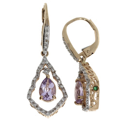 1.32ct Amethyst Diamond Dangle Earrings 10KT Rose Gold