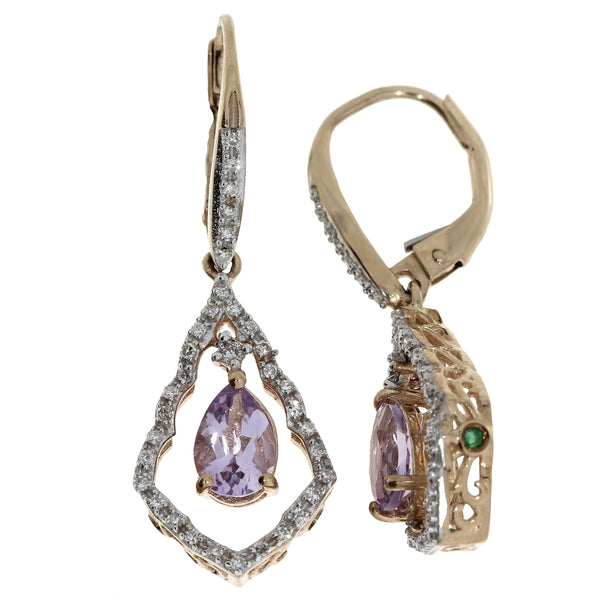 1.32ct Amethyst Diamond Dangle Earrings 10KT Rose Gold