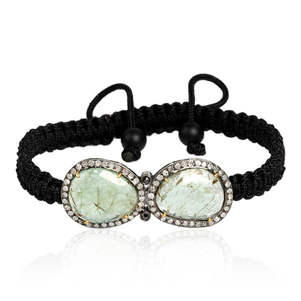 Pave Diamond 14.54ct Gemstone Gold 925 Sterling Silver Macrame Bracelet Jewelry