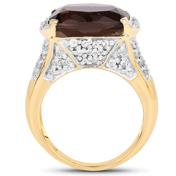 6.65 Carat Genuine Smoky Quartz and White Topaz .925 Sterling Silver Ring
