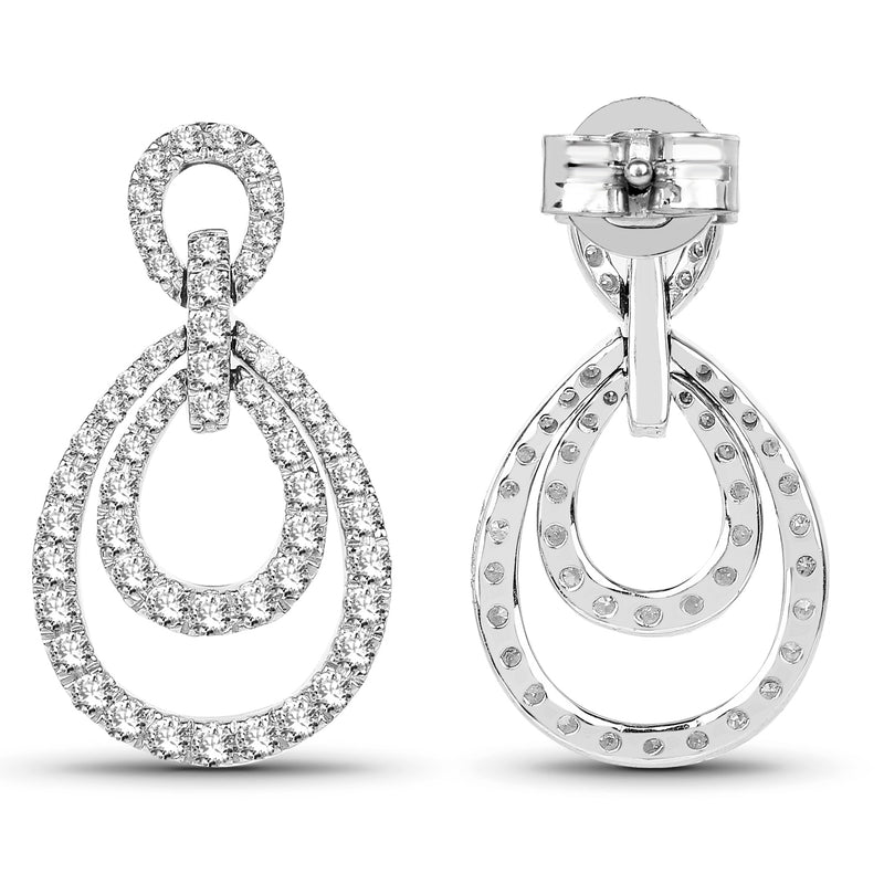 0.76 Carat Genuine White Diamond 14K White Gold Earrings (E-F Color, SI Clarity)