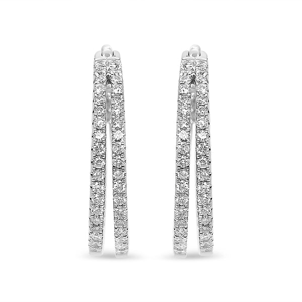 14K White Gold 1.00 Cttw Diamond Inside Out Double Row Split Criss Cross 3/4" Inch Hoop Earrings (F-G Color, SI1-SI2 Clarity)