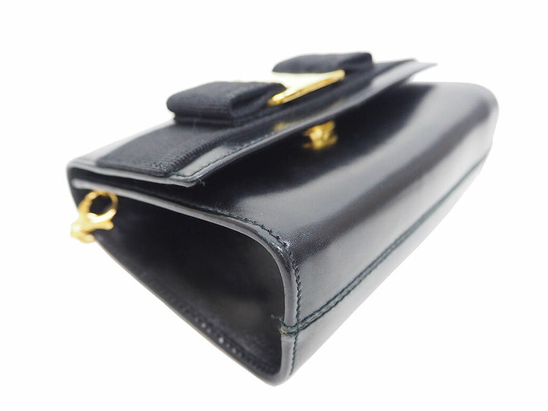 Salvatore Ferragamo Vala Ribbon Chain Shoulder Bag Black