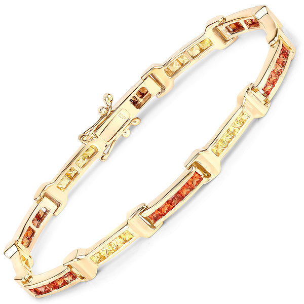 6.48 Carat Genuine Orange Sapphire and Yellow Sapphire .925 Sterling Silver Bracelet