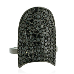 Pave Black Diamond Nail Ring 925 Sterling Silver Women Fashion Jewelry