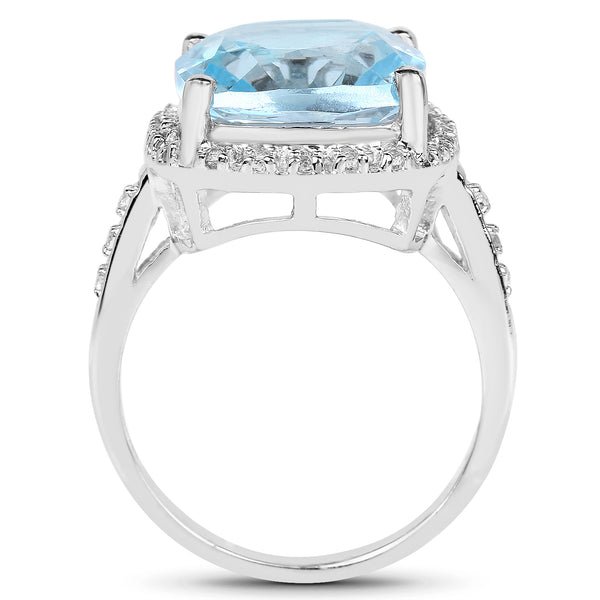 7.18 Carat Genuine Blue Topaz and White Topaz .925 Sterling Silver Ring