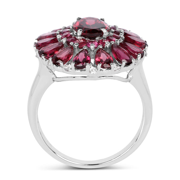 6.19 Carat Genuine Rhodolite and White Topaz .925 Sterling Silver Ring