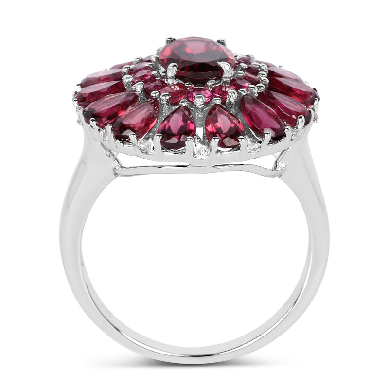 6.19 Carat Genuine Rhodolite and White Topaz .925 Sterling Silver Ring
