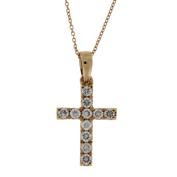 .28ct Diamond Cross Religious Pendant 14KT Rose Gold