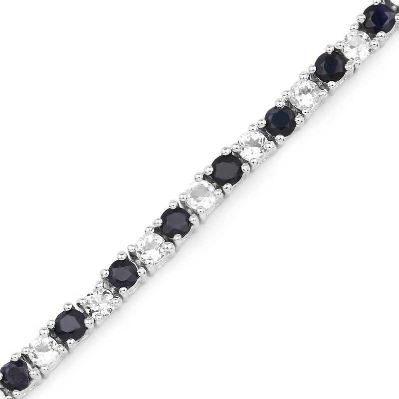 6.38 Carat Genuine Black Sapphire & White Topaz .925 Sterling Silver Bracelet