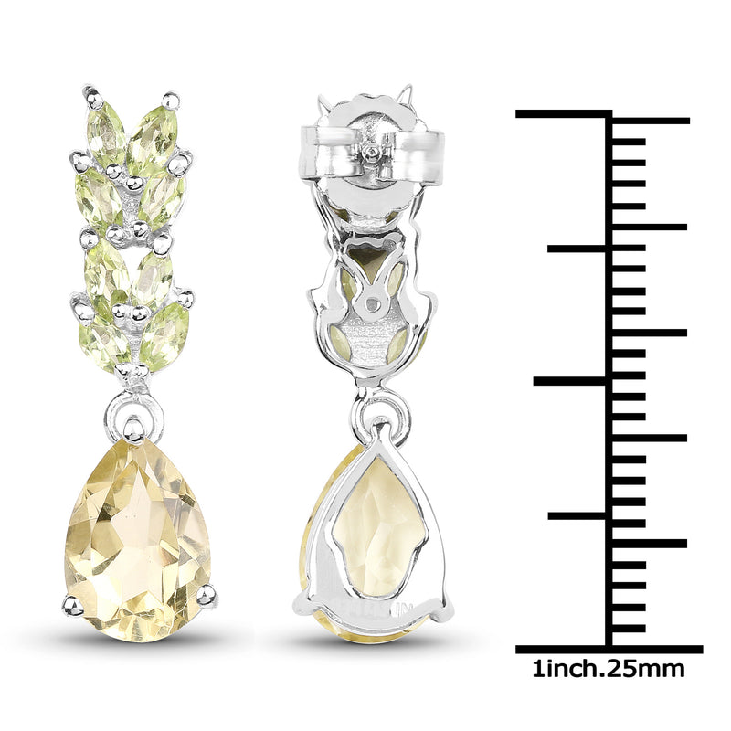 5.18 Carat Genuine Lemon Quartz & Peridot .925 Sterling Silver Earrings