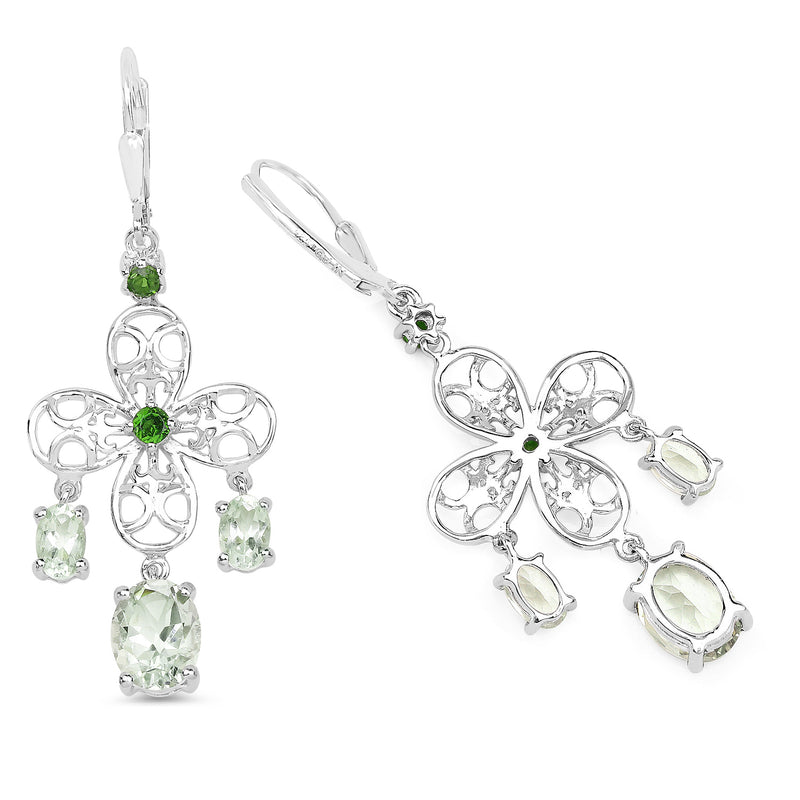 5.58 Carat Genuine Green Amethyst and Chrome Diopside .925 Sterling Silver Earrings