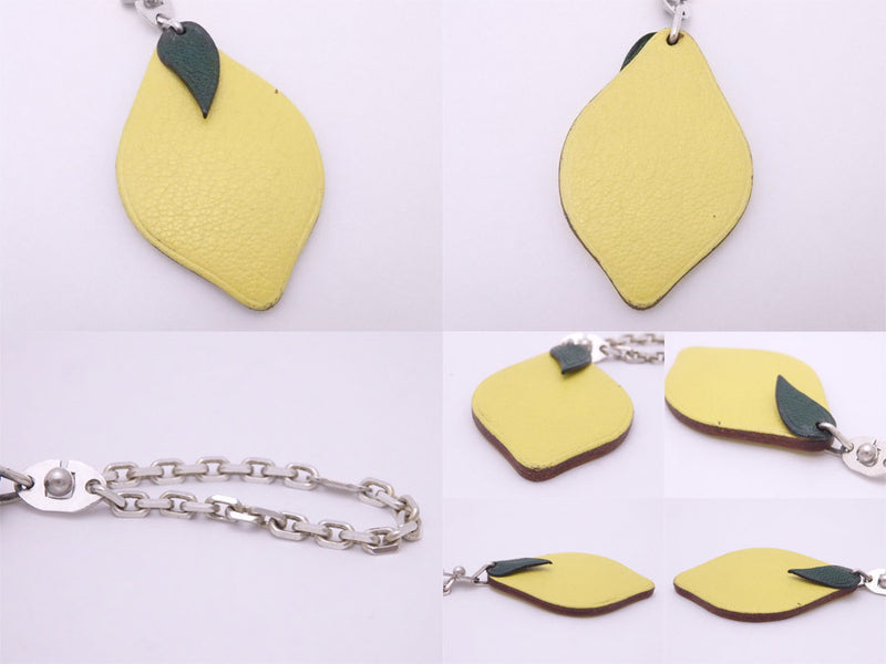 Hermes HERMES Charm Fruit Motif Lemon Yellow Leather Chain Bag Womens Mens