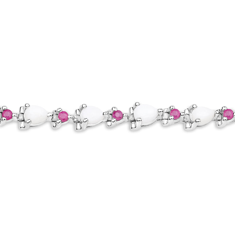 3.63 Carat Genuine Opal and Ruby .925 Sterling Silver Bracelet