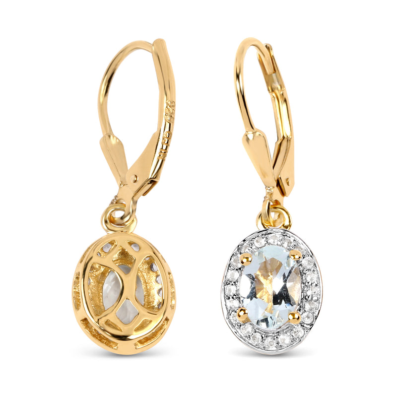 14K Yellow Gold Plated 1.70 Carat Genuine Aquamarine and White Topaz .925 Sterling Silver Earrings