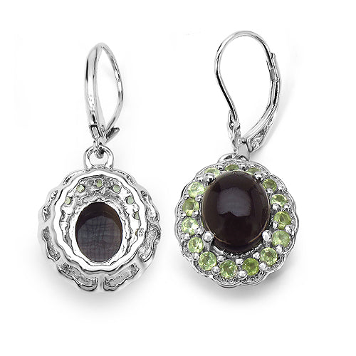 6.85 Carat Genuine Smoky Quartz & Peridot .925 Sterling Silver Earrings