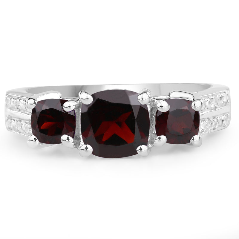 1.92 Carat Genuine Garnet and White Topaz .925 Sterling Silver Ring