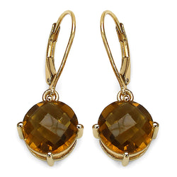 14K Yellow Gold Plated 5.42 Carat Genuine Champagne Quartz .925 Sterling Silver Earrings