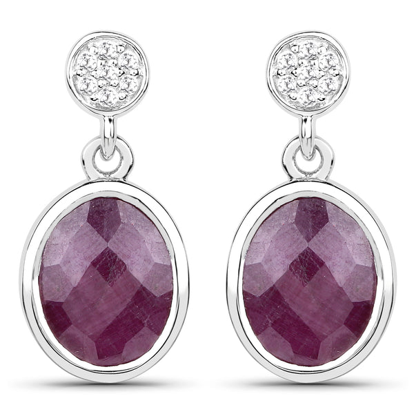 6.28 Carat Genuine Ruby and White Topaz .925 Sterling Silver Earrings