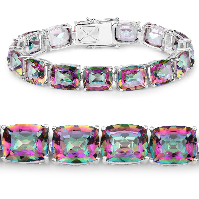 75.20 Carat Genuine Rainbow Quartz Sterling Silver Bracelet