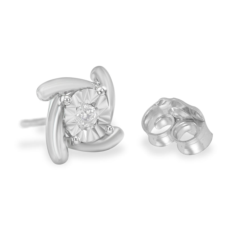 .925 Sterling Silver 1/10 Cttw Round Brilliant-Cut Near Colorless Diamond Miracle-Set Square Pinwheel Stud Earrings (I-J Color, I3 Clarity)