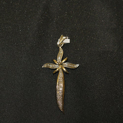 0.32ct Pave Diamond Cross Pendant 14k Yellow Gold Handmade Jewelry Gift