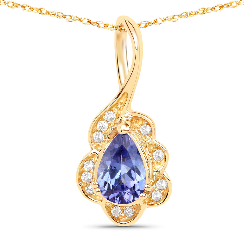 0.40 Carat Genuine Tanzanite and White Diamond 14K Yellow Gold Pendant