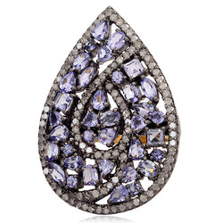 Natural Diamond Tanzanite Drop Style Designer Ring 18k Gold 925 Silver Jewelry